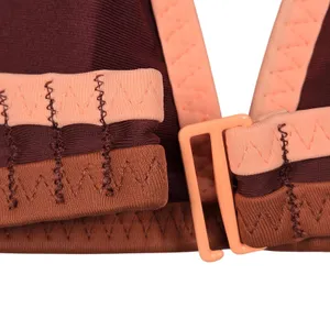 Aerie Scoop Bikini Top Brown Peach Trim V Neck‎ Plunge Size XL thumbnail 3