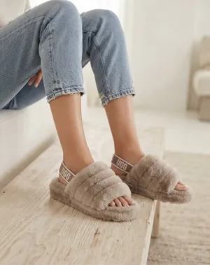 UGG Fluff Yeah Slide Slippers Taupe Sand Size EU 36 US 5 W Great Condition thumbnail 1