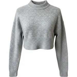 Zara Gray Cropped Mock Neck Knit Sweater Wool Blend Heather Gray sz Small thumbnail 1