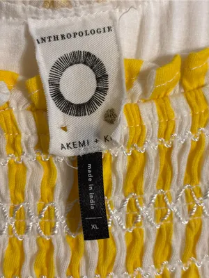 🌼 Anthropologie Akemi + Kin Yellow White Smocked Textured Dress XL thumbnail 2