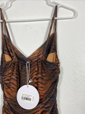 Princess Polly Brown Tiger-Print Ruched Mini Dress Size 2 thumbnail 9