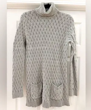 Jeanne Pierre Cable Knit Fisherman Tunic Sweater Gray thumbnail 1