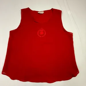 Diamond's U.S.A. Red Sleeveless Crest Embroidered Sheer Top Size Medium thumbnail 1