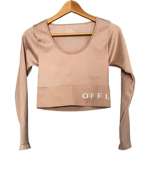 Offline by Aerie Baby Pink Scoop Neck Long Sleeve Cropped Compression Top Large‎ thumbnail 1
