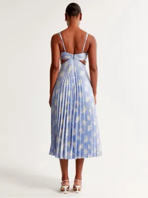 Abercrombie A&F Giselle Pleated Blue Cutout Dress XSP thumbnail 3