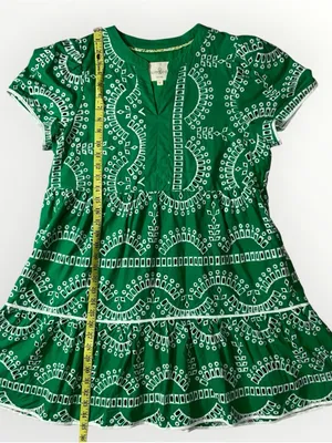 Umgee A Line Tiered Green & White Embroidered Eyelet Boho Dress Sz Medium #259 thumbnail 2
