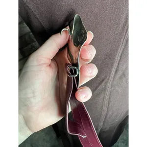 belt oval rippled buckle maroon burgundy wine silver vintage thumbnail 6