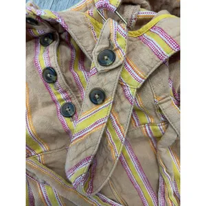 Anthropologie Striped Linen Blend Wide Leg Jumpsuit Belted Tan Size 0 thumbnail 4