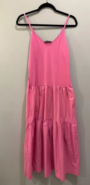 ZARA Mixed Material Drop Waist Tiered Sleeveless Maxi Dress Pink thumbnail 4