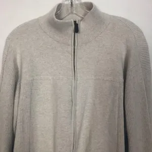 Norm Thompson Full Zip Cotton Ribbed Cream Sweater Size Medium thumbnail 3