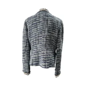 Boston Proper Blue Tweed Jacket Blazer Size 8 Bead Accents Rope Trim thumbnail 4