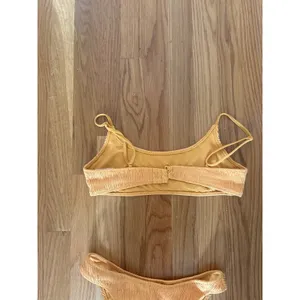 PacSun Swim‎ Eco Mustard Yellow Crinkle Smocked Bikini Set Small Scoop High Cut thumbnail 3