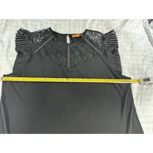 Belldini Black Lace & Rhinestone Flutter Sleeve Top - Size 2X thumbnail 5