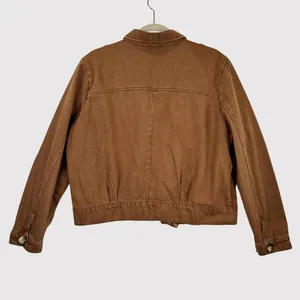 Free People Womens Denim Jacket Brown Eisenhower Slouchy Cropped Jean Medium thumbnail 3