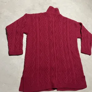 Aran Crafts Ireland Merino Wool Cable Knit Cardigan Sweater Women's SZ XXL Red thumbnail 6