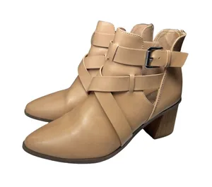 Dolce Vita Drako Tan Strappy Pointed-Toe Ankle Booties 8 neutral casual western thumbnail 1