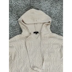 FATE Women Cable Knit Hoodie Sweater Cream Beige Long Sleeve Pullover Size M thumbnail 3