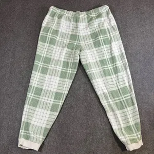 Aerie Plaid Fleece‎ Pajama Joggers Sage Green White XL Regular Lounge Pants thumbnail 2