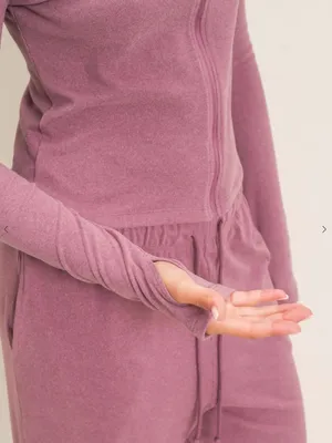 Dusty Mauve Plum Zip Up Top Wide Leg Pants Set Large thumbnail 8