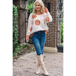 Peach Love Harvest Is Here Cream Pumpkin Sweater NWOT size small thumbnail 2