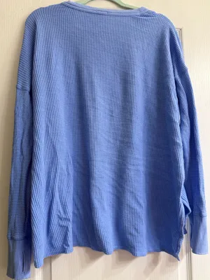 Aerie Offline Blue Oversized Takes Two To Tango Graphic Waffle Knit Top - size L thumbnail 5