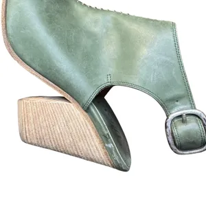 Peter Nappi Shoes Womens Size 7.5 Green Leather Slingback Sandals Block‎ Heel thumbnail 6