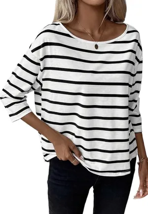 Women Spring/Summer Striped Drop Shoulder T Shirt Tops S thumbnail 1