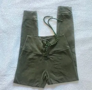 high waisted lace up army green olive leggings thumbnail 3