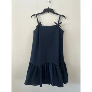 Avec Les Filles Denim Bow Shoulder Ruffle-Hem Baby Doll Mini Dress Size S thumbnail 3
