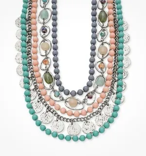 Premier Designs Multicolor Layered Beaded Charm Statement Necklace Silver Tone  thumbnail 1