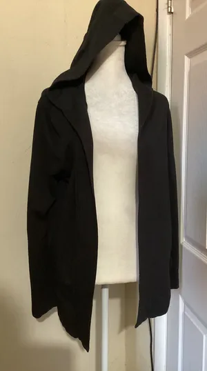 purejill Black Hooded Cardigan Open Front Lightweight Cotton Modal Spandex M thumbnail 1