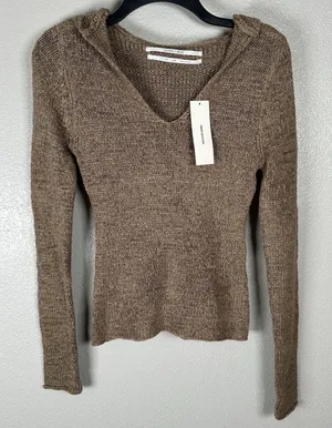 NEW SILENCE + NOISE Knit Hoodie Sweater Top Size Medium Taupe Tan Boho Beachy‎ thumbnail 1