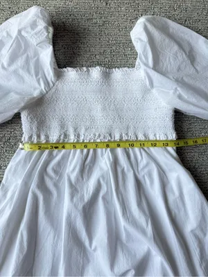 American Eagle Outfitters White Cotton Mini Puff Sleeve Smocked Ruffle Dress‎ S thumbnail 6