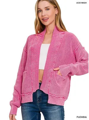 Zenana Washed Dropped Shoulder Cardigan with‎ Side Pockets - Medium thumbnail 1