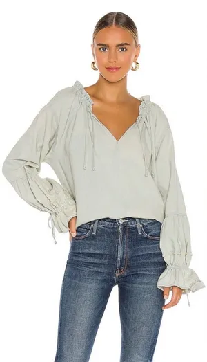 Free People We The Free Blouse Womens M Light Blue Excellent Boho Ruffle Top thumbnail 1