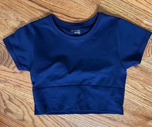Aerie Offline Navy Crop Workout Shirt thumbnail 1