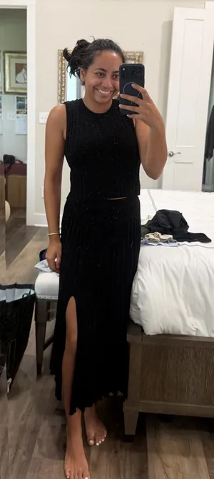 Black Pleated Knit Midi Skirt Set thumbnail 1