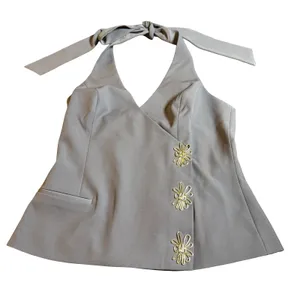 The Wolf Gang Inka Vest Top Women S Ash Grey Halter Gold Daisy Buttons Blouse thumbnail 1