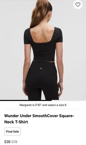 Lululemon Wunder Under Smooth Cover Square Neck T-Shirt - Black Size 2 thumbnail 4
