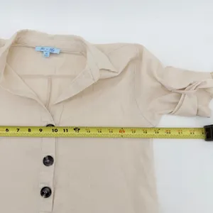 She + Sky Beige Linen Blend Tie Sleeve Button Front Mini Shirt Dress SL9512 S thumbnail 5