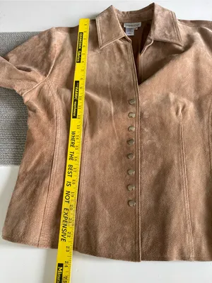 Vintage 90s Y2K Coldwater Creek Suede Fitted Button-Front Jacket in Camel Tan L thumbnail 6