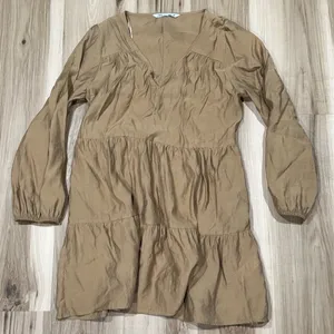 Zara Tiered Tan Mini Dress Women’s XS thumbnail 2