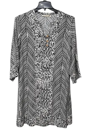 Soft Surroundings Raven Dress Womens Large Black‎ White Abstract Rayon Boho thumbnail 1