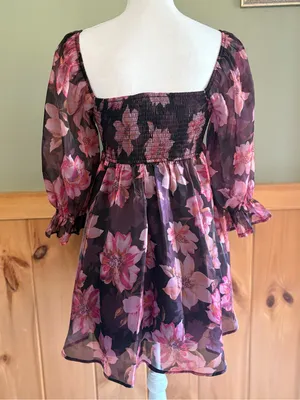 Thirty Thirty LA Pink Floral Square-Neck Mini Dress size Small thumbnail 5