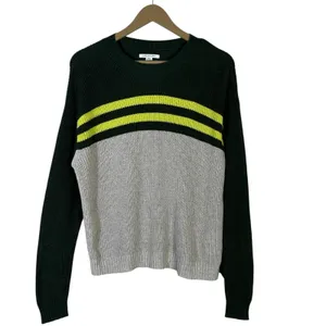 American Eagle Colorblock Striped Crewneck Sweater Green Grey Yellow Size S thumbnail 2