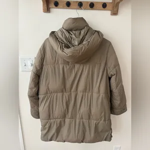 ZARA light brown olive puffer coat size SMALL with hood thumbnail 6