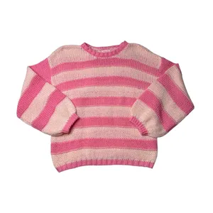Pink Lily Pink Peach Striped Oversized Sweater Medium Balloon Sleeve Preppy thumbnail 2