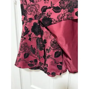 Forever 21 Burgundy Burnout velvet Flocked Floral V-Neck Draped Skort Romper M thumbnail 3