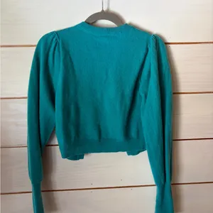 Free People Teal Puff-Sleeve Cropped Cardigan thumbnail 2