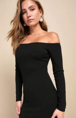 Lulus Classic Black Off the Shoulder Dress thumbnail 3